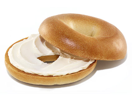 View bagels with cream cheese spread