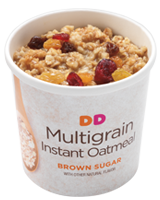 A cup of DD Quaker® Multigrain Brown Sugar Oatmeal.