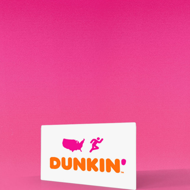 three stacks of assorted donuts & A Dunkin' DD Card