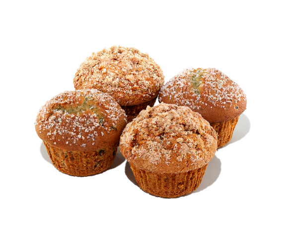 two blueberry muffins and two coffee cake muffins