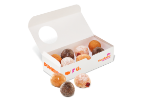 A box of assorted Munchkin donut hole treats
